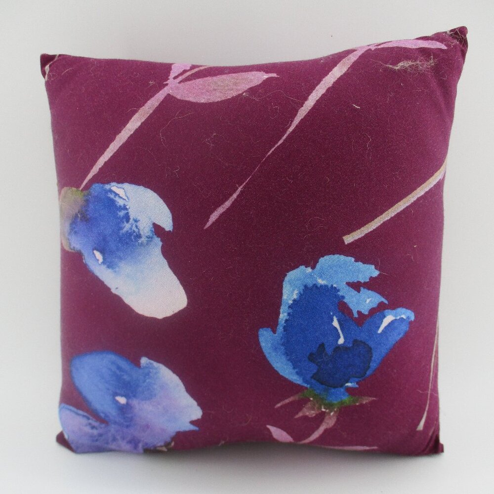 13.5" Burgundy and Blue Floral Pillow.